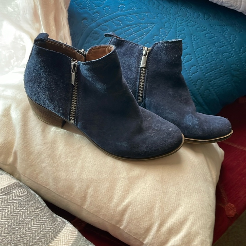 Lucky Brand navy suede booties. Size 8